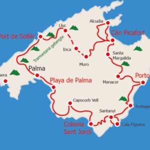 Kaart van Mallorca met wegen en plaatsen