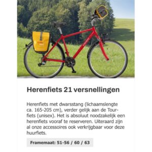 Rode herenfiets met 21 versnellingen in landschap.
