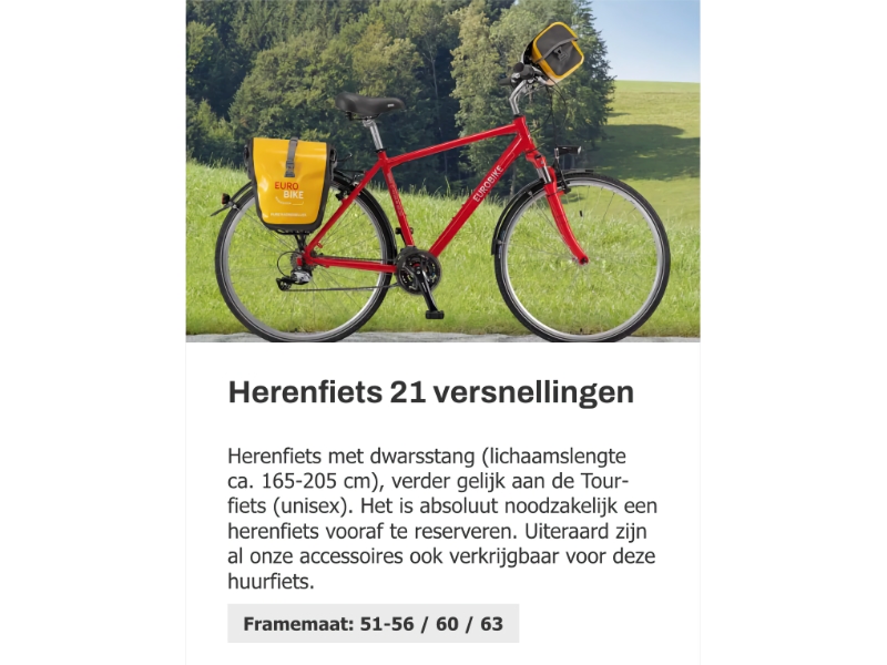 Rode herenfiets met 21 versnellingen in landschap.