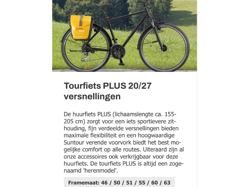 Tourfiets PLUS met versnellingen, geschikt voor lange afstanden.