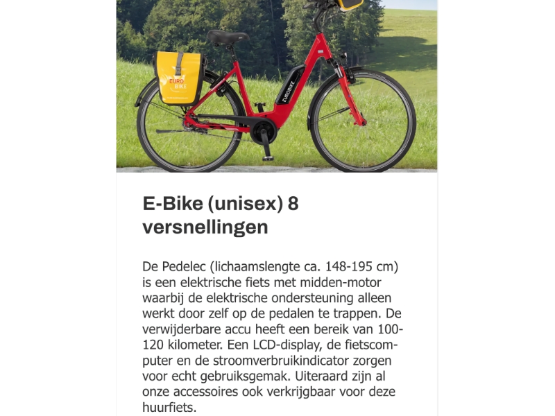 Rode unisex elektrische fiets met fietstassen op platteland.