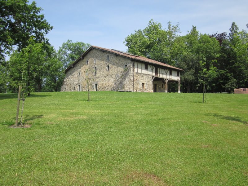 Stenen gebouw op groene heuvel met bomen