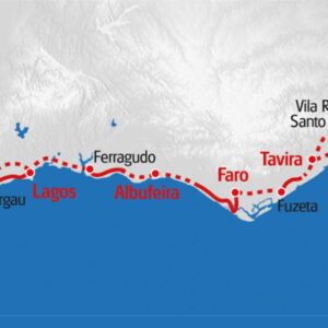 Kaart van Algarve met belangrijke steden