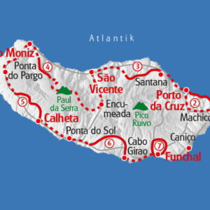 Kaart van Madeira met steden en routes